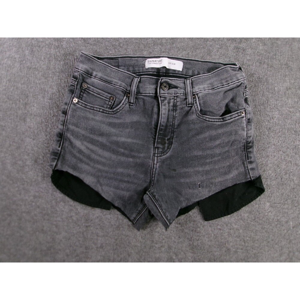 Levis Cut Off Shorts Women 30 Black Jorts Distressed Biker Y2K Raw Hem S37 Slim